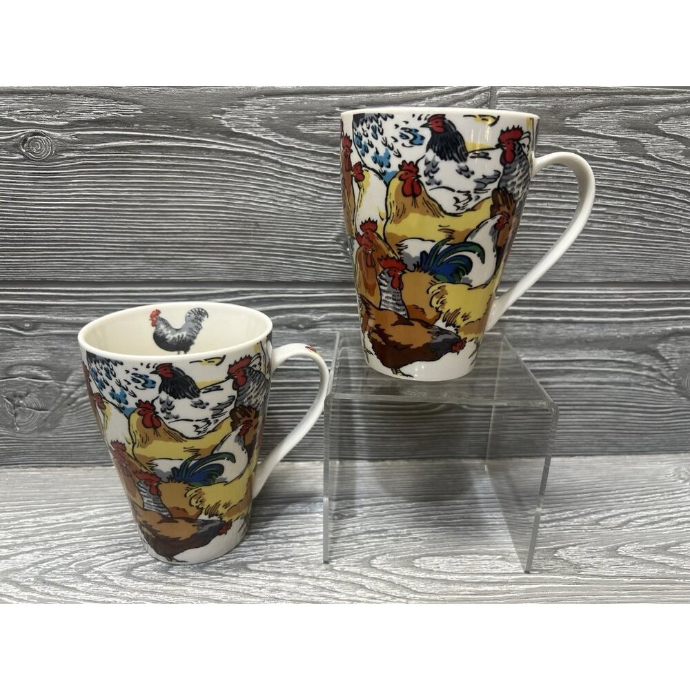 Paul Cardew Roosters Coffee Tea Mugs Cups England 4.5” Colorful Set of 2